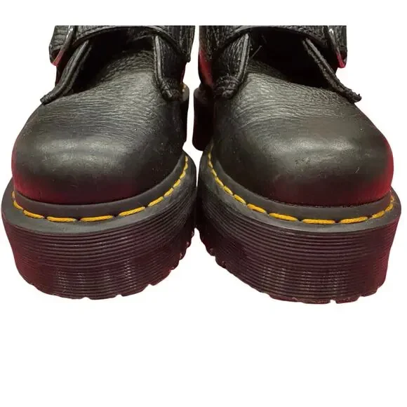 Dr. Martens Devon Heart Buckle Leather Platform Boots Black, Size US 6 - Picture 2 of 11